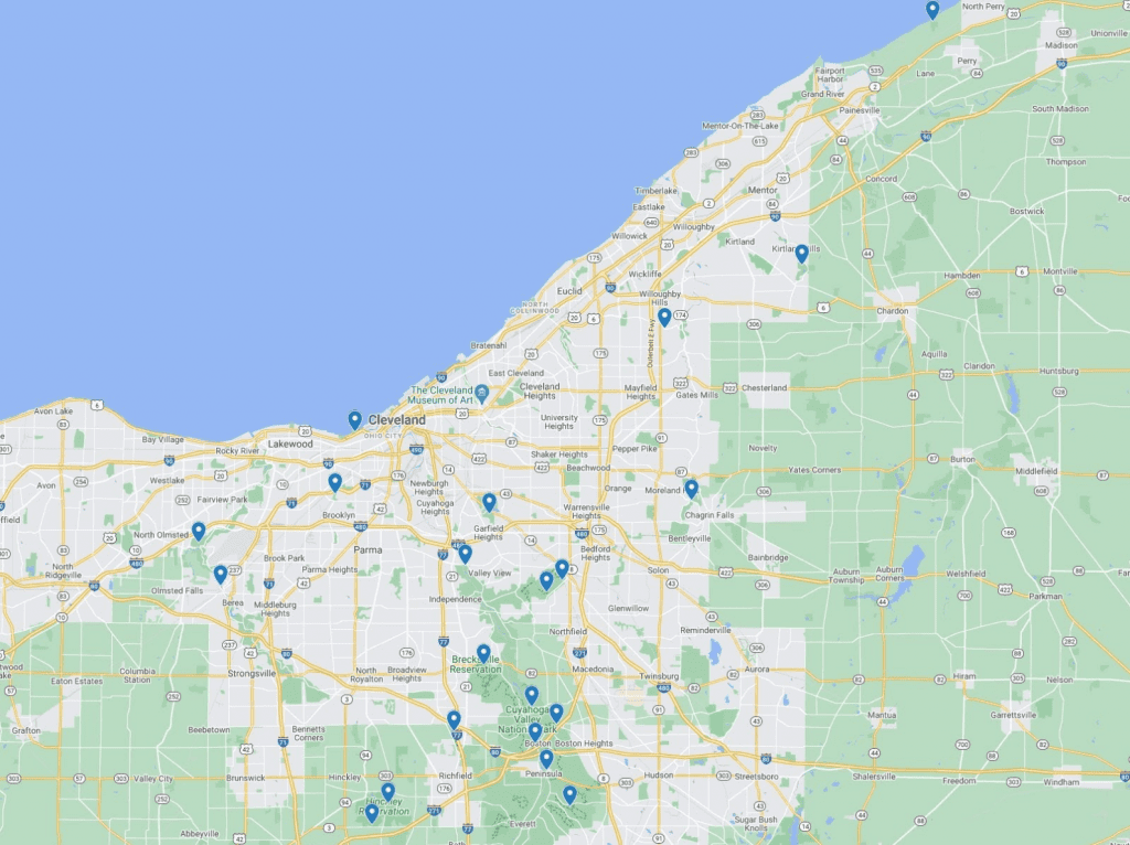 Mapa de caminatas de Cleveland con niños